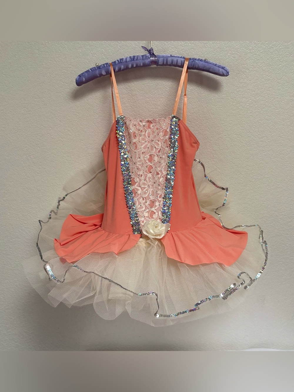 Coral and Cream Girls Ballet Tutu Dress with Sequin Accent